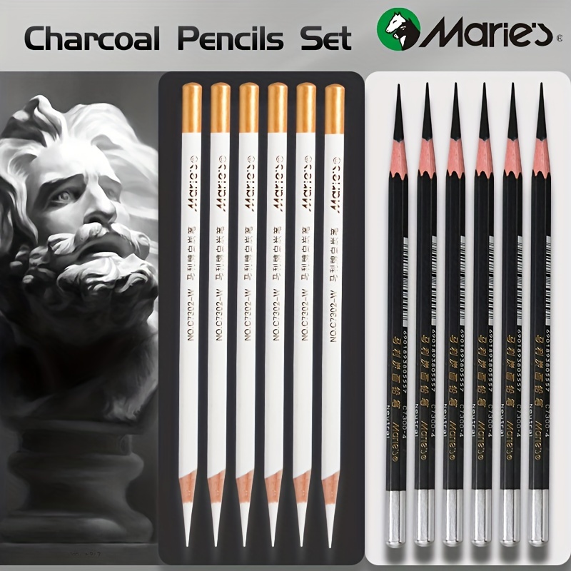 

12pcs Marie's Sketching Pencil Set - Professional Black & White Charcoal Pencils Included - Perfect For Art Drawing, Sketching, Shading & Blending!