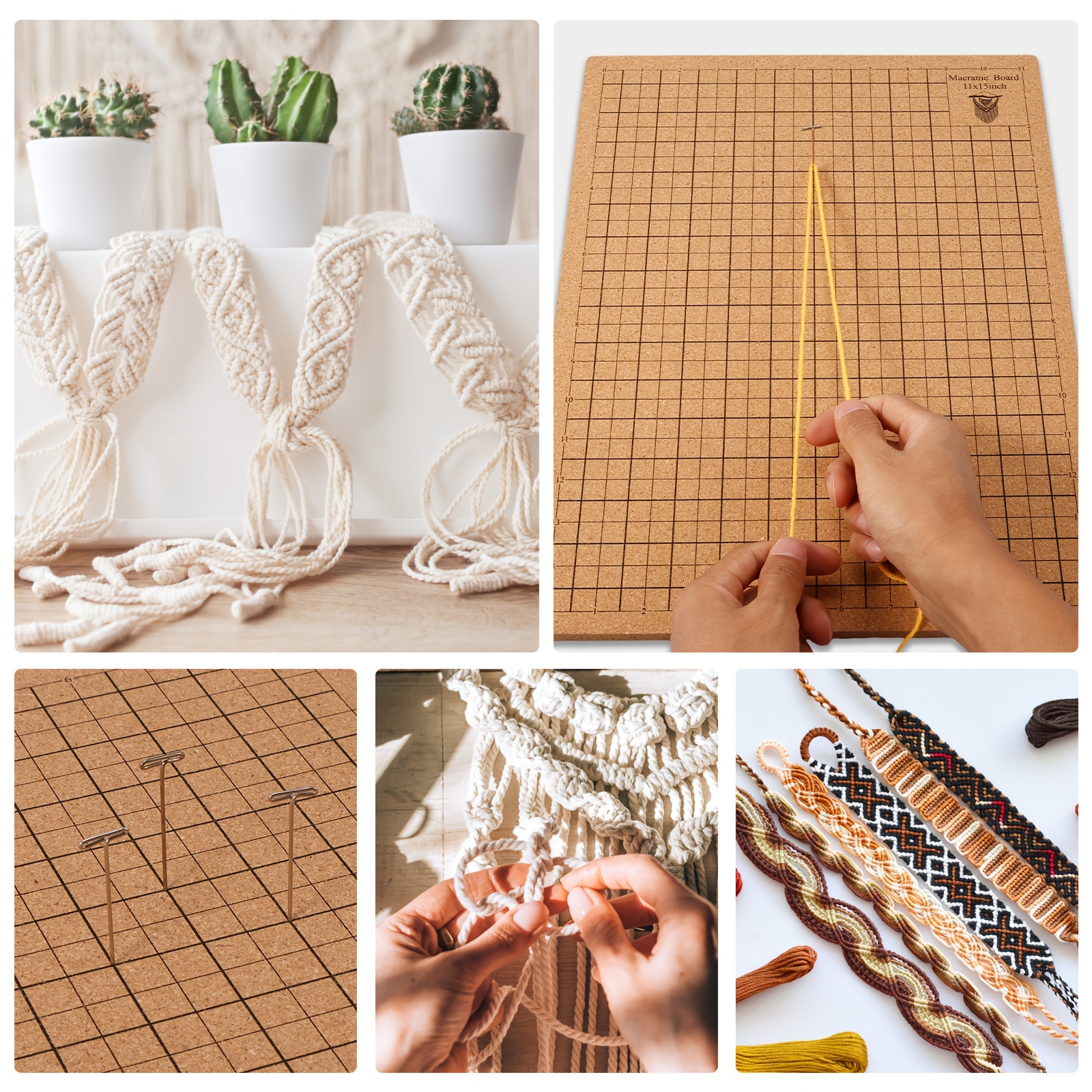 Macrame Board Double-Sided Grids Large Cork Board for Bracelet Project with  Instructions (8x8 inch)
