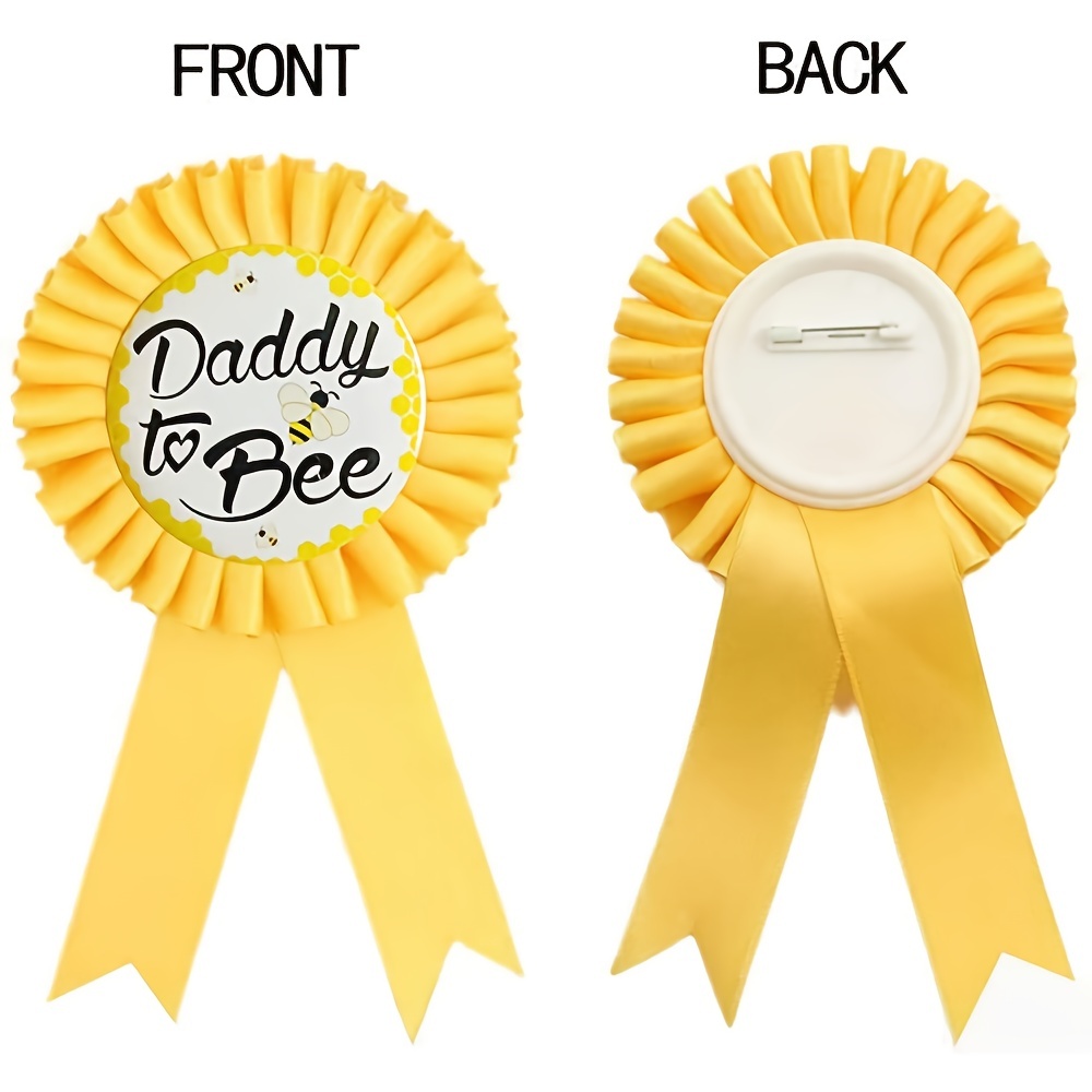 Yellow Mommy To Bee Sash And Daddy To Bee Pin Tinplate Badge, Baby