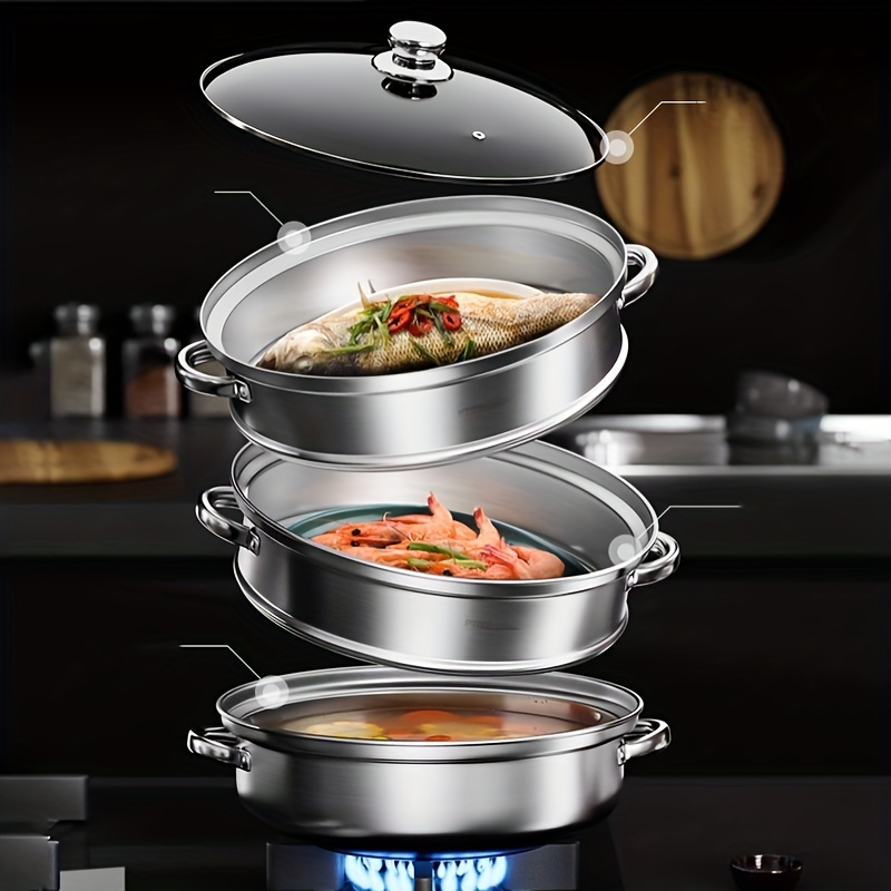 Stainless Steel Steamer Pot 28CM Steam Pot Thicken Double Layer Boiler  Steamer Induction Cooker Steaming Pot Soup Pot for Home