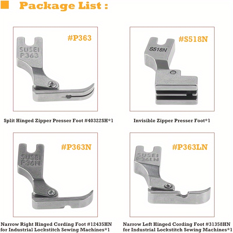 LNKA Industrial Zipper Presser Foot P36N/P36LN for Left,Right Cording Foot  for Singer Brother Juki Sewing Machine