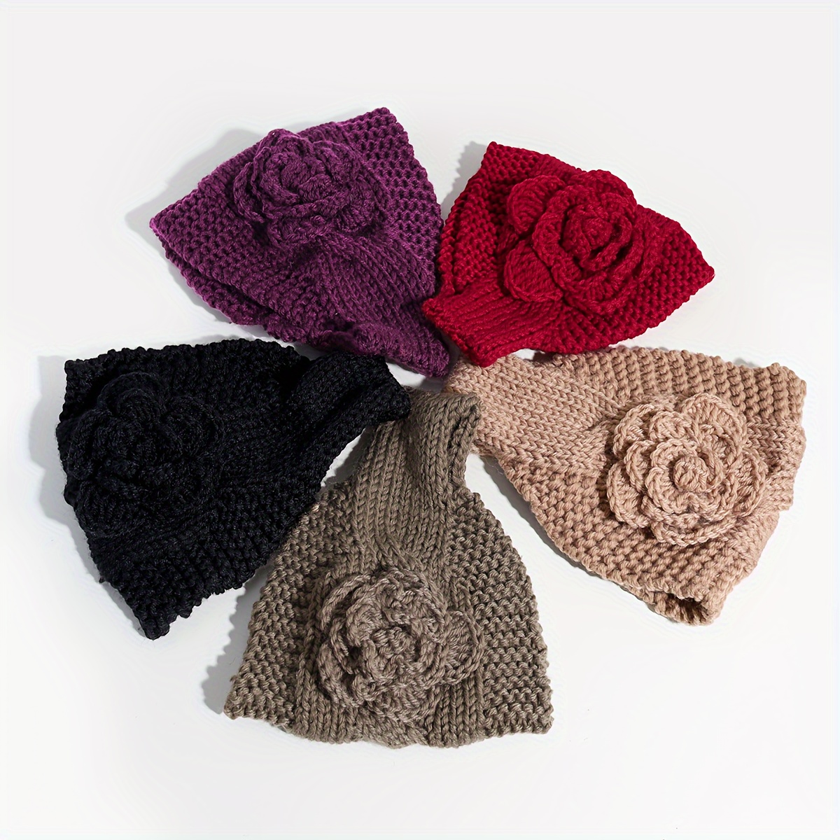 

1pcs Solid Color Flower Headband Woolen Knitted Hair Band Wide-brimmed Headband Autumn And Winter Warm Hair Accessories