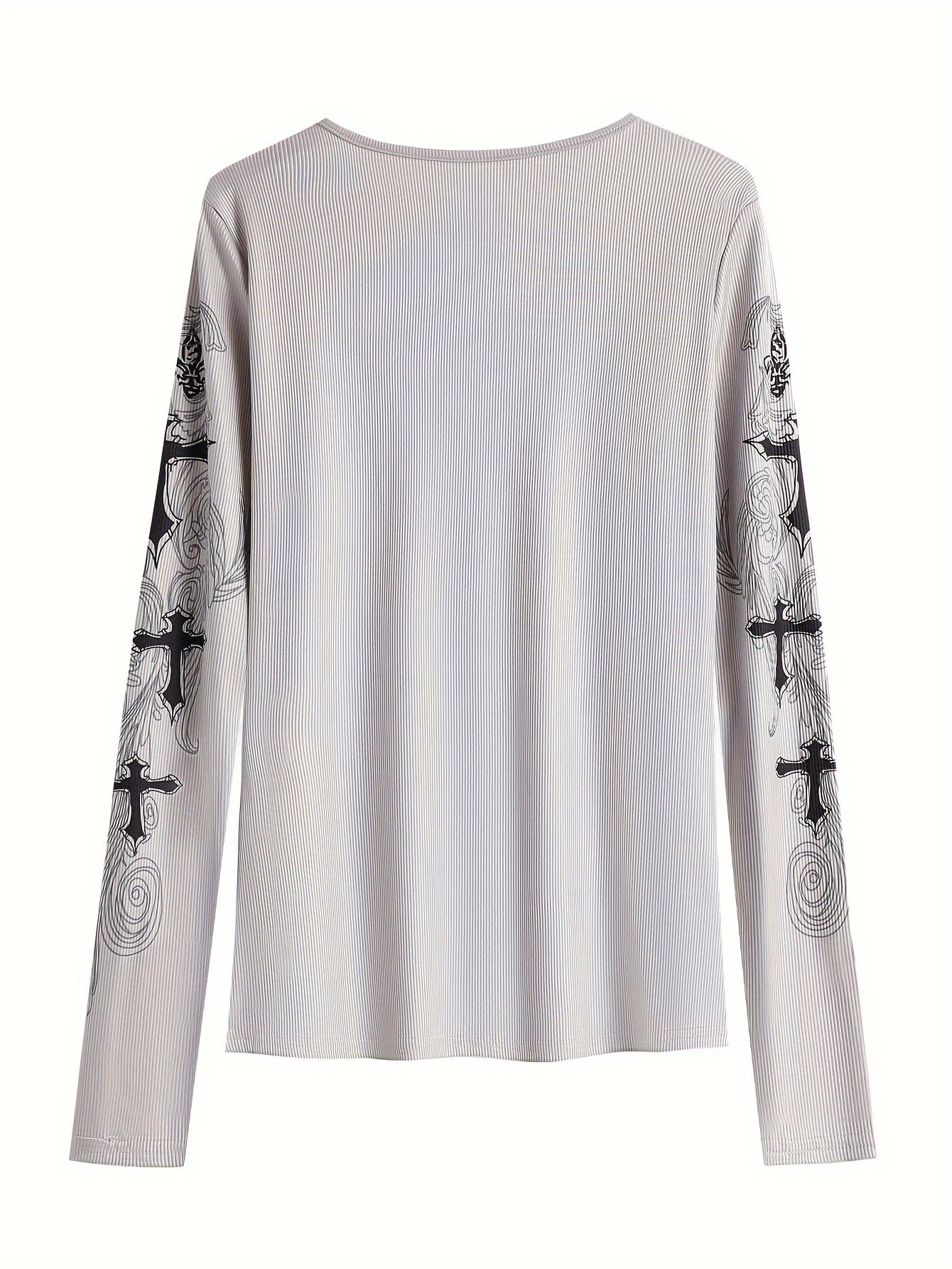 Floral Thermal Shirt Y2K White Waffle Knit Shirt Long, Shop Exile