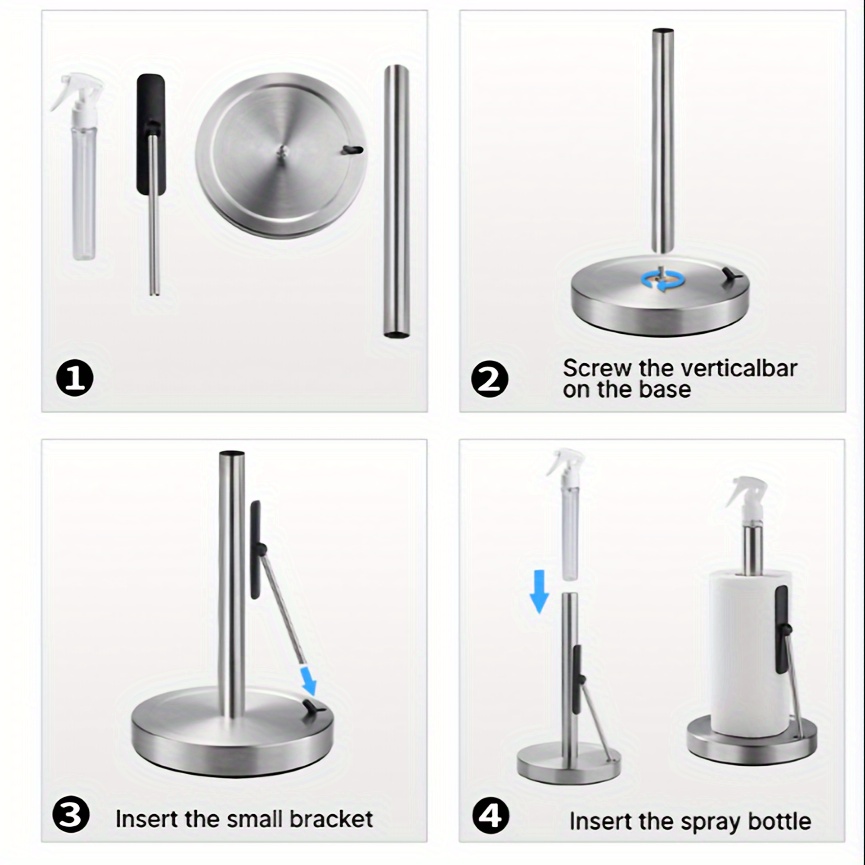 Paper Towel Holder With Spray Bottle, Stainless Steel Countertop