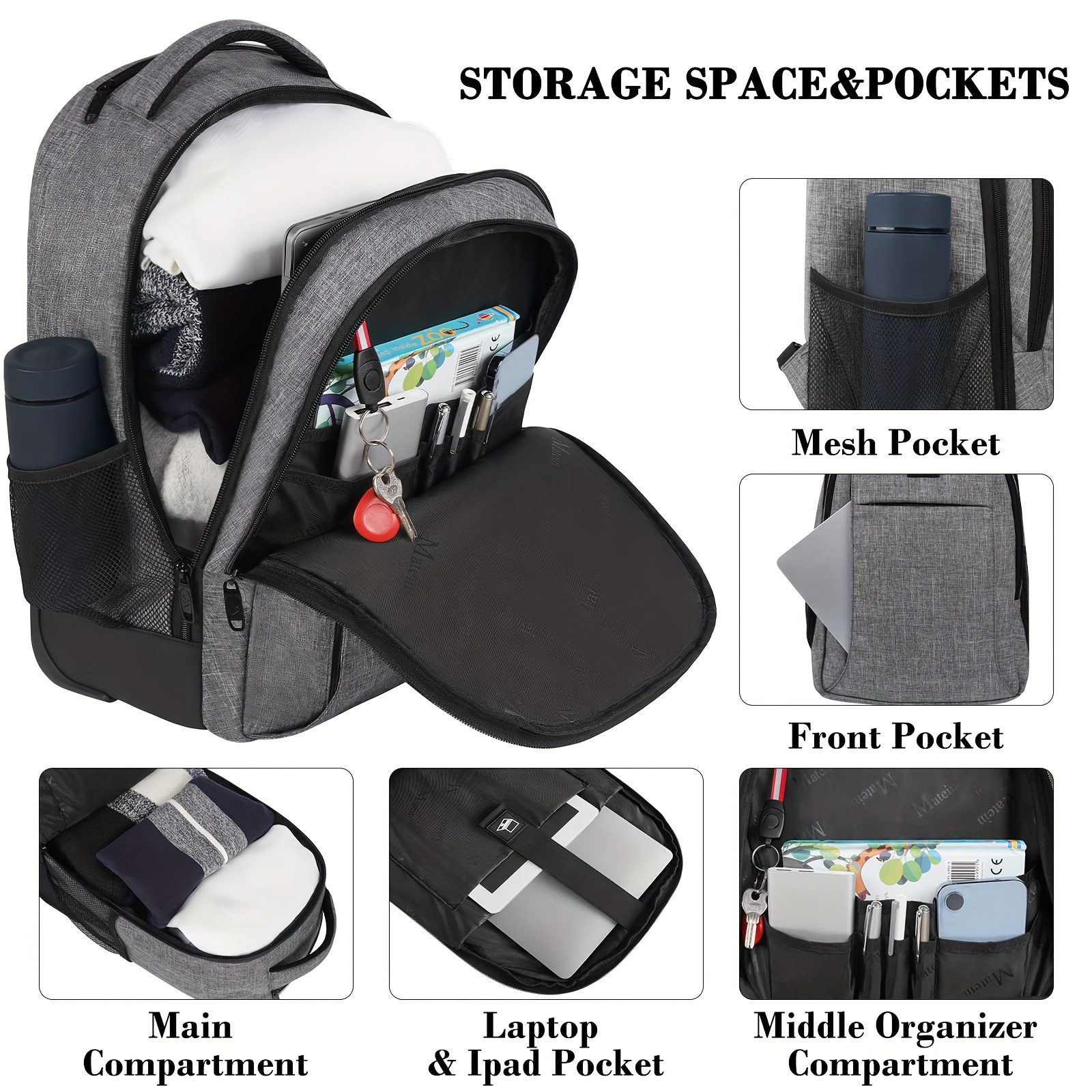 Rolling Backpack Water Resistant Travel Laptop Backpack - Temu