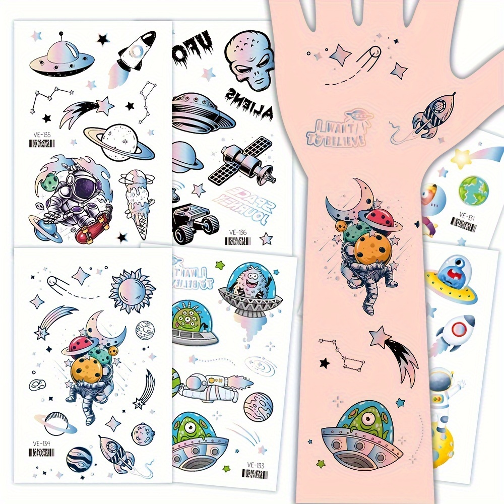 Tatuajes temporales de galaxia para niños, 96 piezas de decoración de  fiesta de cumpleaños del espacio exterior, suministros de tatuajes,  calcomanías