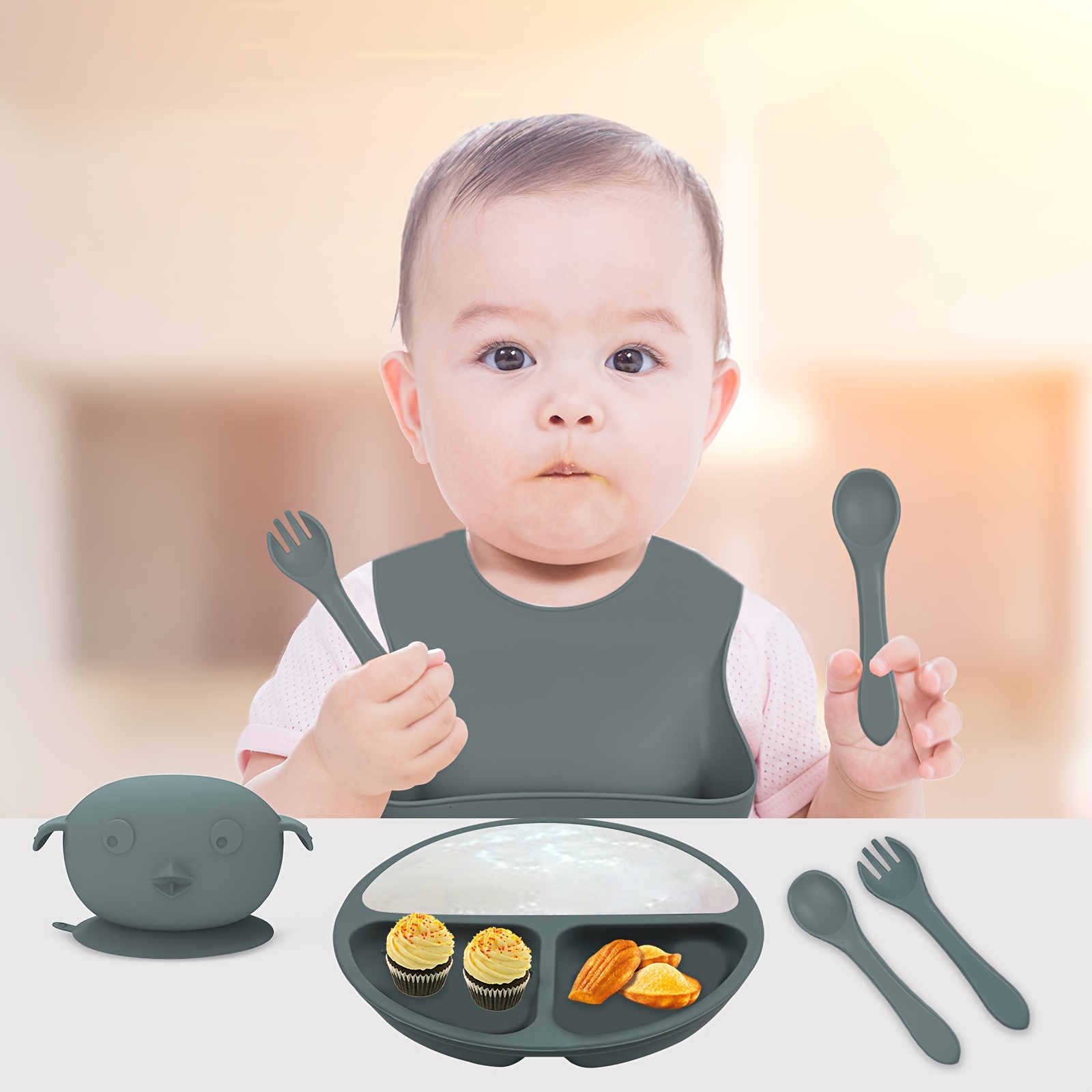 Baby Feeding Set BPA Free Food Grade Silicone Dinner Plate and