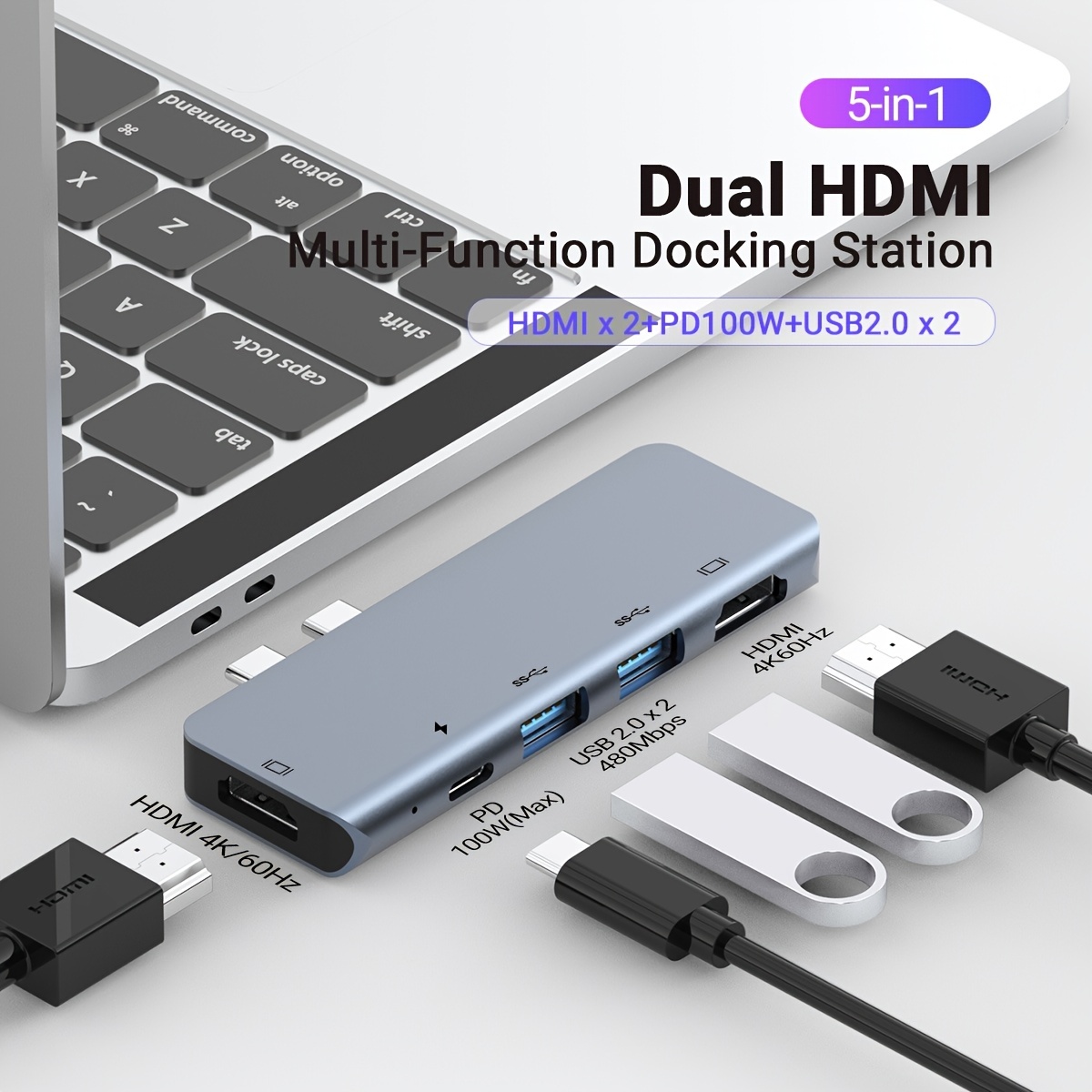 USB C Dual HDMI Adapter, USB C Laptop Docking Station 9 in 1 Triple Display  Multiport Dongle, Type C Hub with 2 HDMI, 100W PD, Ethernet, 3 USB and