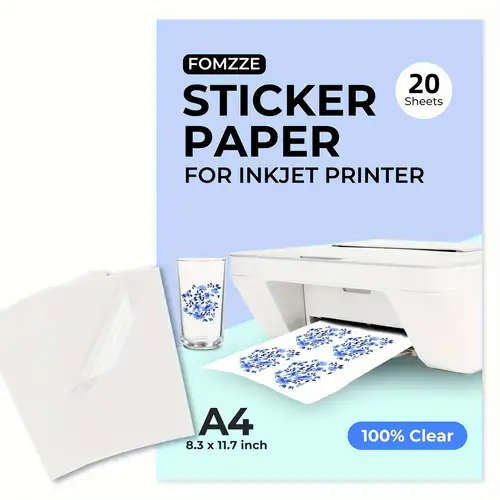 20 Feuilles Papier Autocollant Vinyle Transparent Imprimable