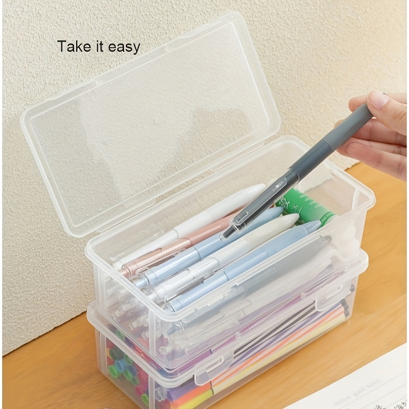 Large Plastic Pencil Box Stackable Clear Pencil Fice - Temu