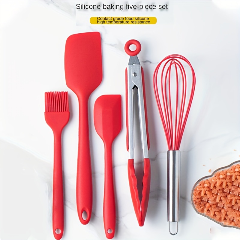 4pcs/set Silicone Whisk & Tongs & Oil Brush & Spatula, Minimalist Baking  Tool Set For Kitchen