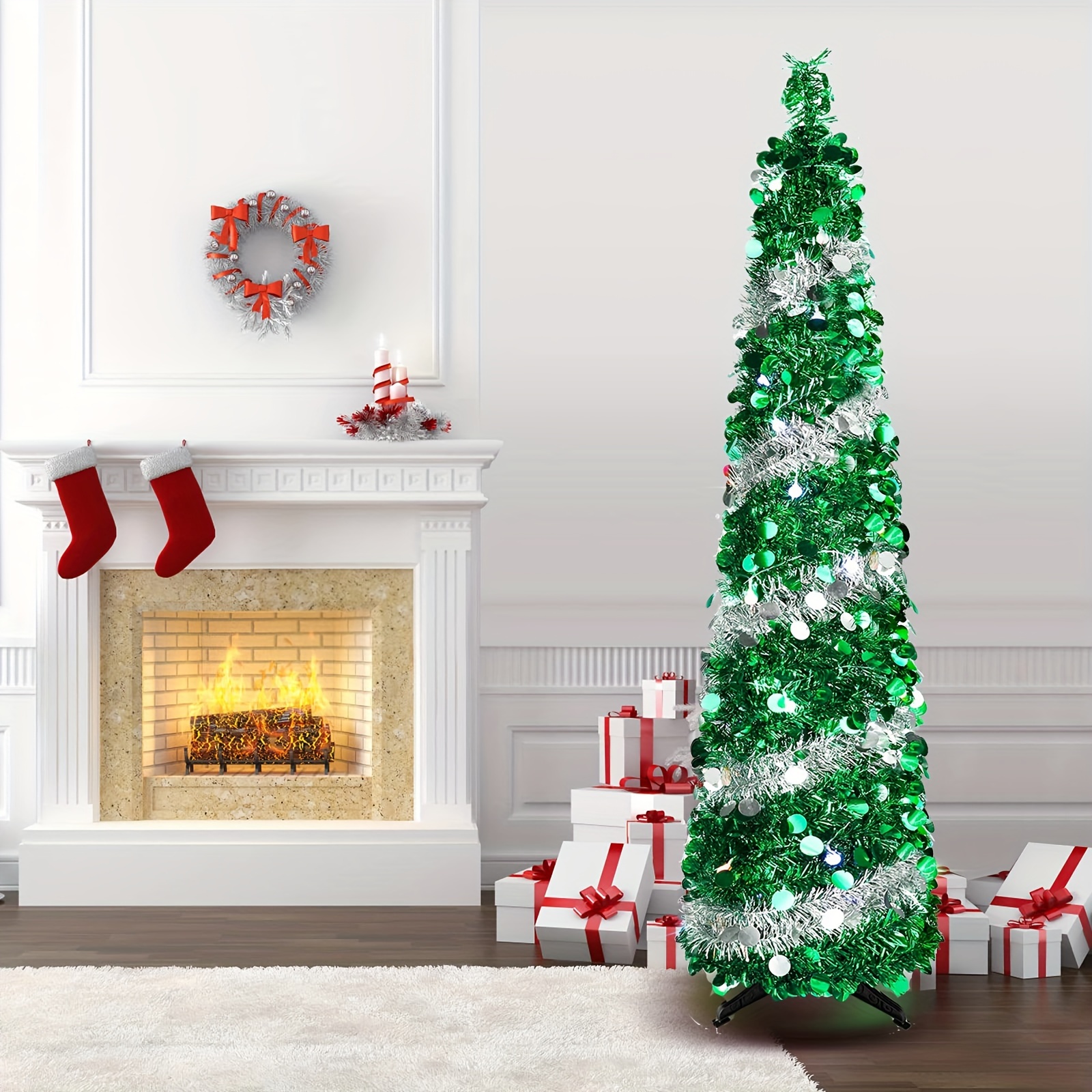 1個、ポップアップクリスマスツリー、5FT/1.5M折りたたみ式人工クリスマスツリー、見掛け倒しの小さな鉛筆のクリスマスツリー、ホームホリデー暖炉パーティー屋内屋外クリスマス装飾用