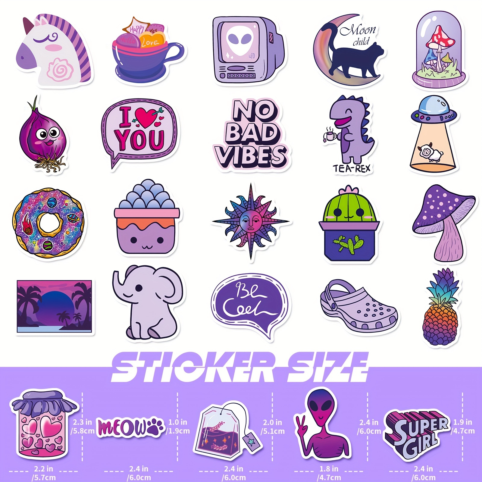 Purple Stickers for Water Bottles, | Big 50-Pack |  Cute,Waterproof,Aesthetic,Trendy Stickers for Teens,Girls,Perfect for