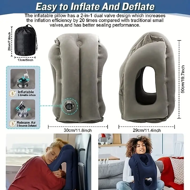 Inflatable Travel Pillow, Airplane Pillow With Valve Design