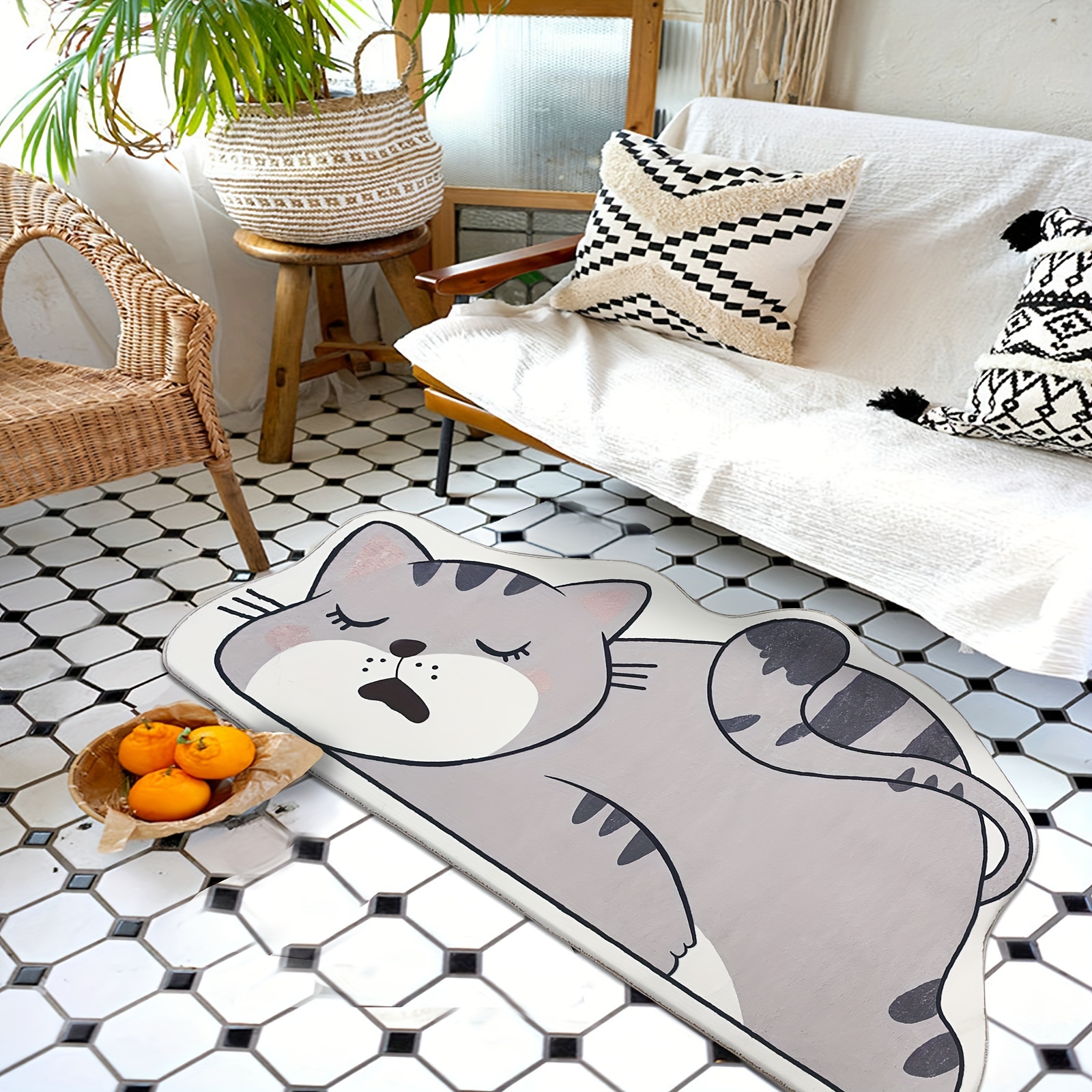 Cute Cat Head Pattern Irregular Floor Mat, Non-slip, Waterproof