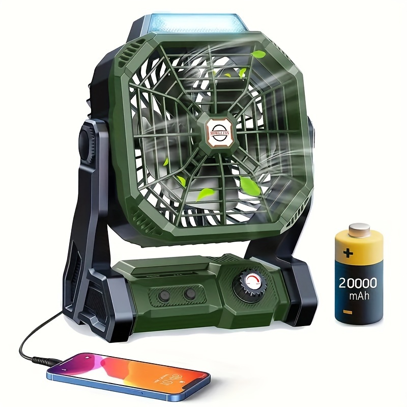 Ventilador portátil de camping para tiendas de campaña, ventilador de  batería recargable de 20000 mAh con luz LED, ventiladores de viaje  portátiles