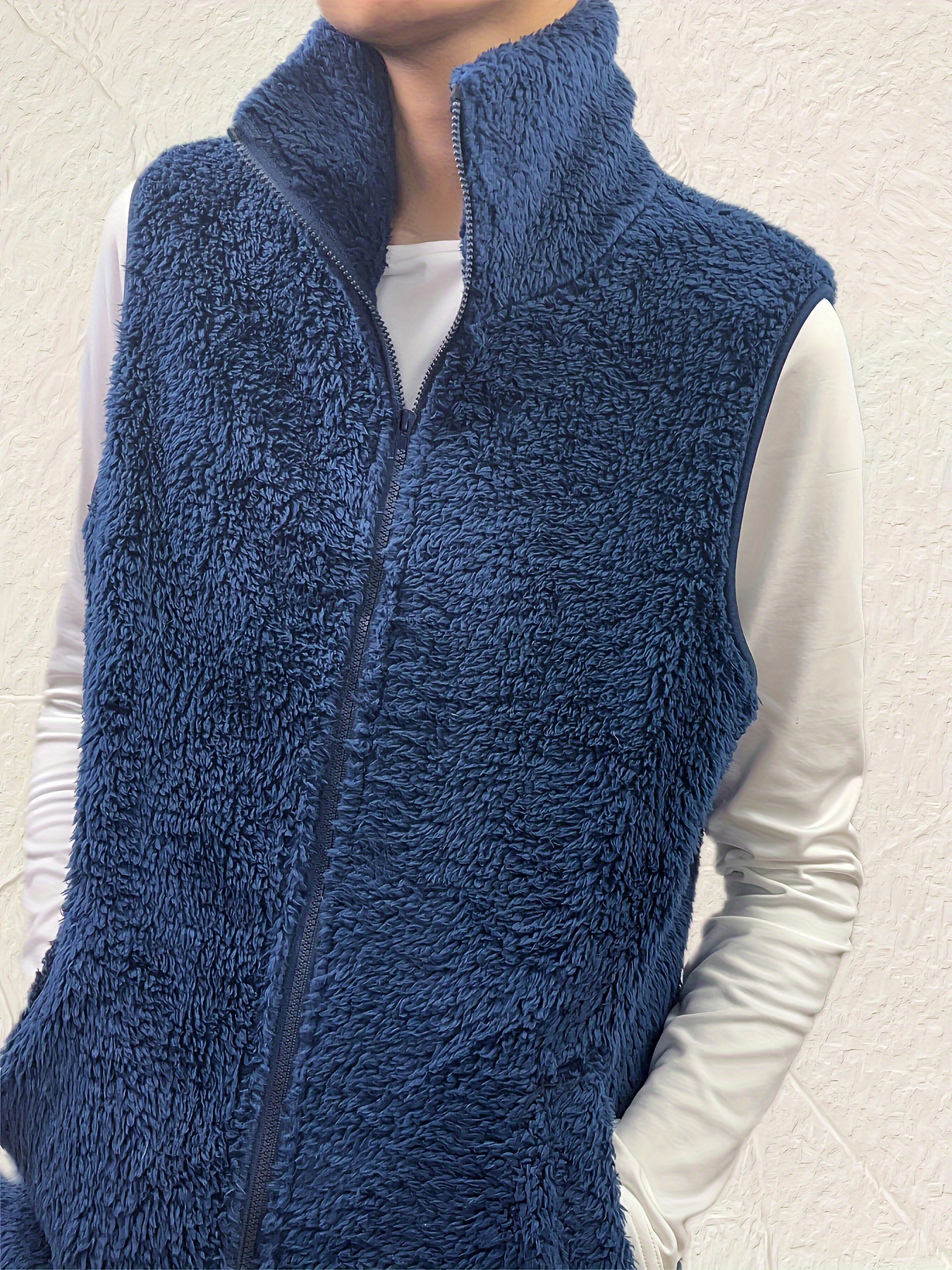 Fuzzy Collo Alto Gilet Solido Gilet Invernale Senza Maniche - Temu Italy