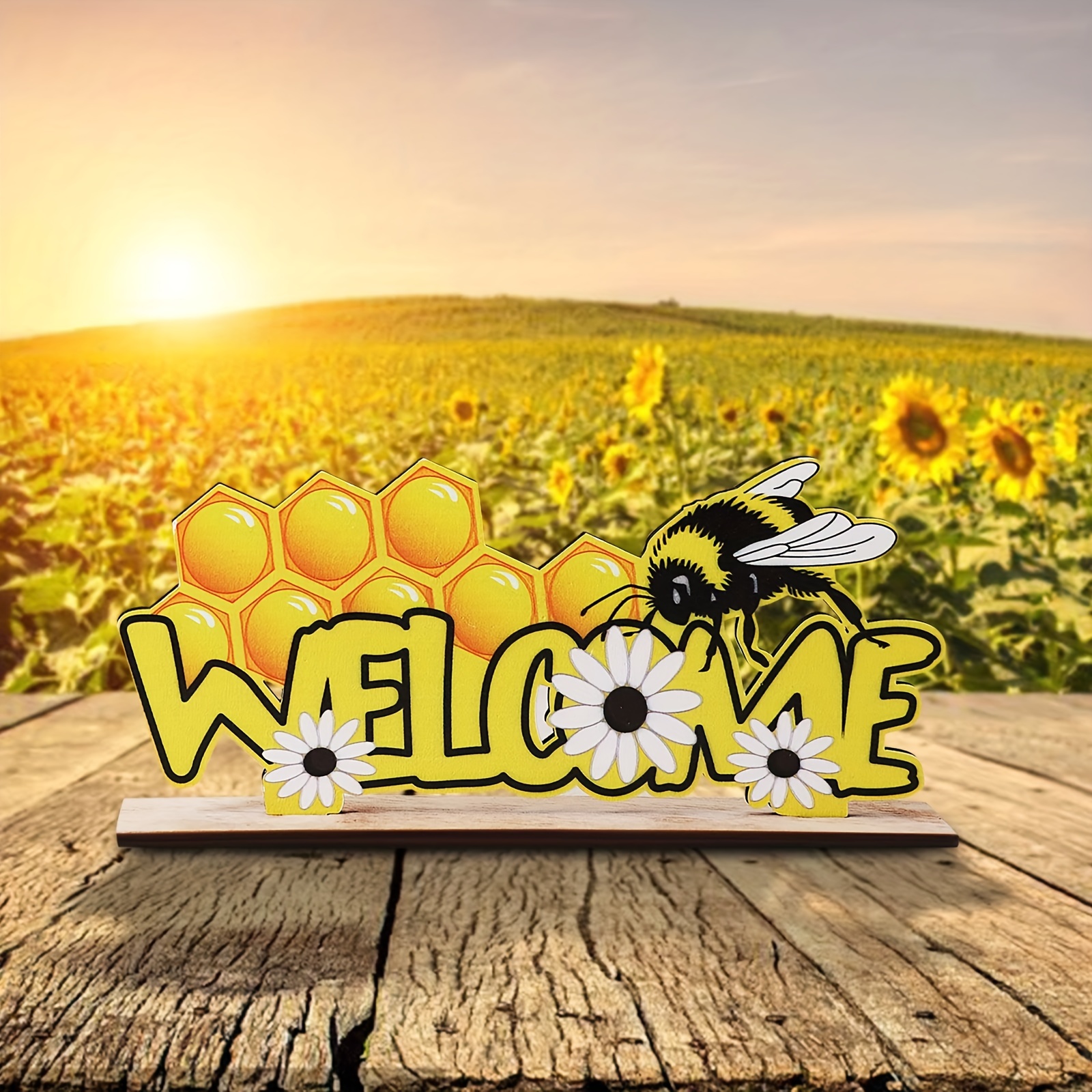 Summer Bee Themed Wooden Centerpieces - Honeycomb Decor Ornaments