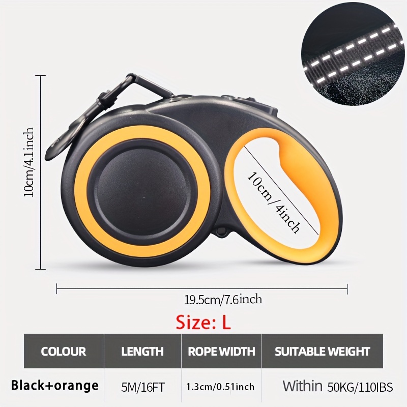 TEMU Retractable Dog Leash Heavy Duty Reflective Nylon Dog Lead For Pets Up To 110 Lbs. Dog Walking Running Leash