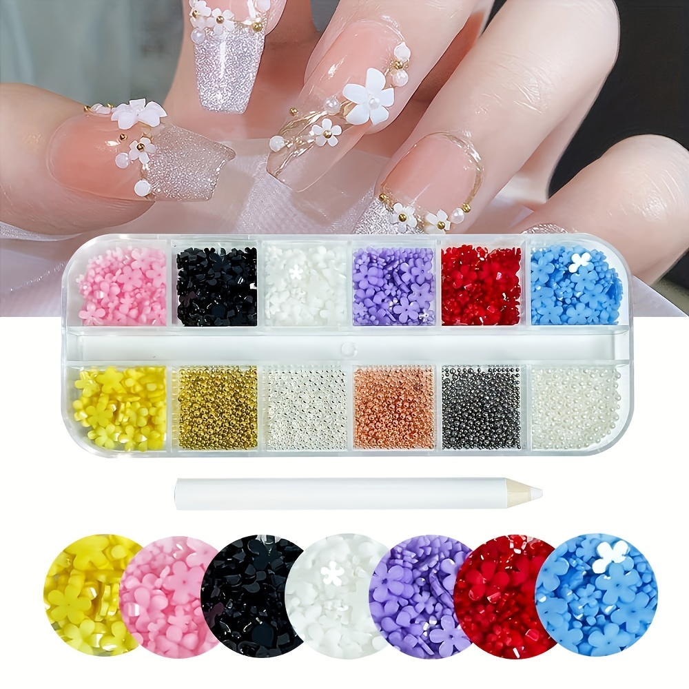 Flower Nail Art Charms,3 Bags Mixed Pearls Rhinestones Butterfly