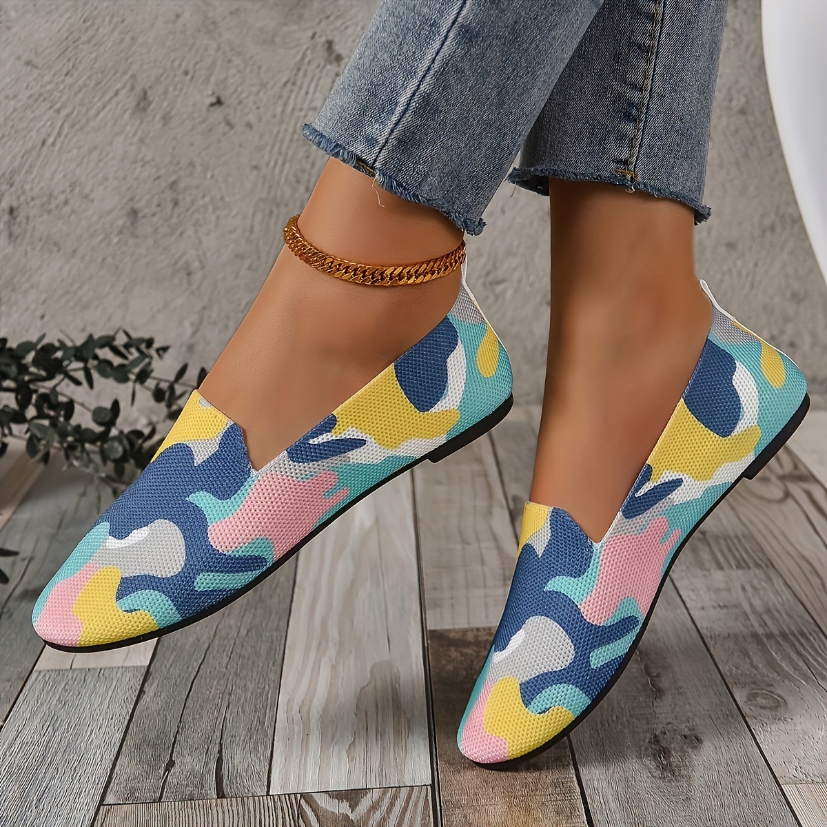 Floral Print Flat Shoes Lightweight Slip On Shoes
