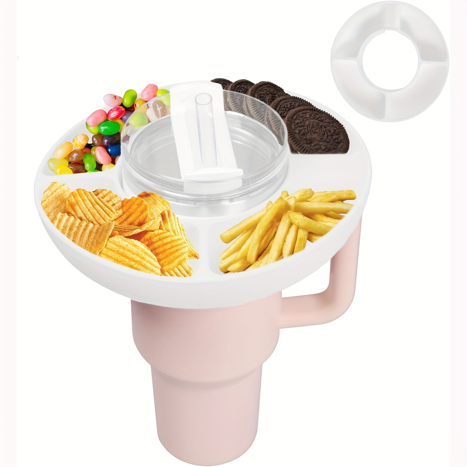 Snack Bowl for Stanley Cup 40 oz with Sauce Cup Silicone Reusable Water  Bottle Tray Accessories Beige (4 Sections)