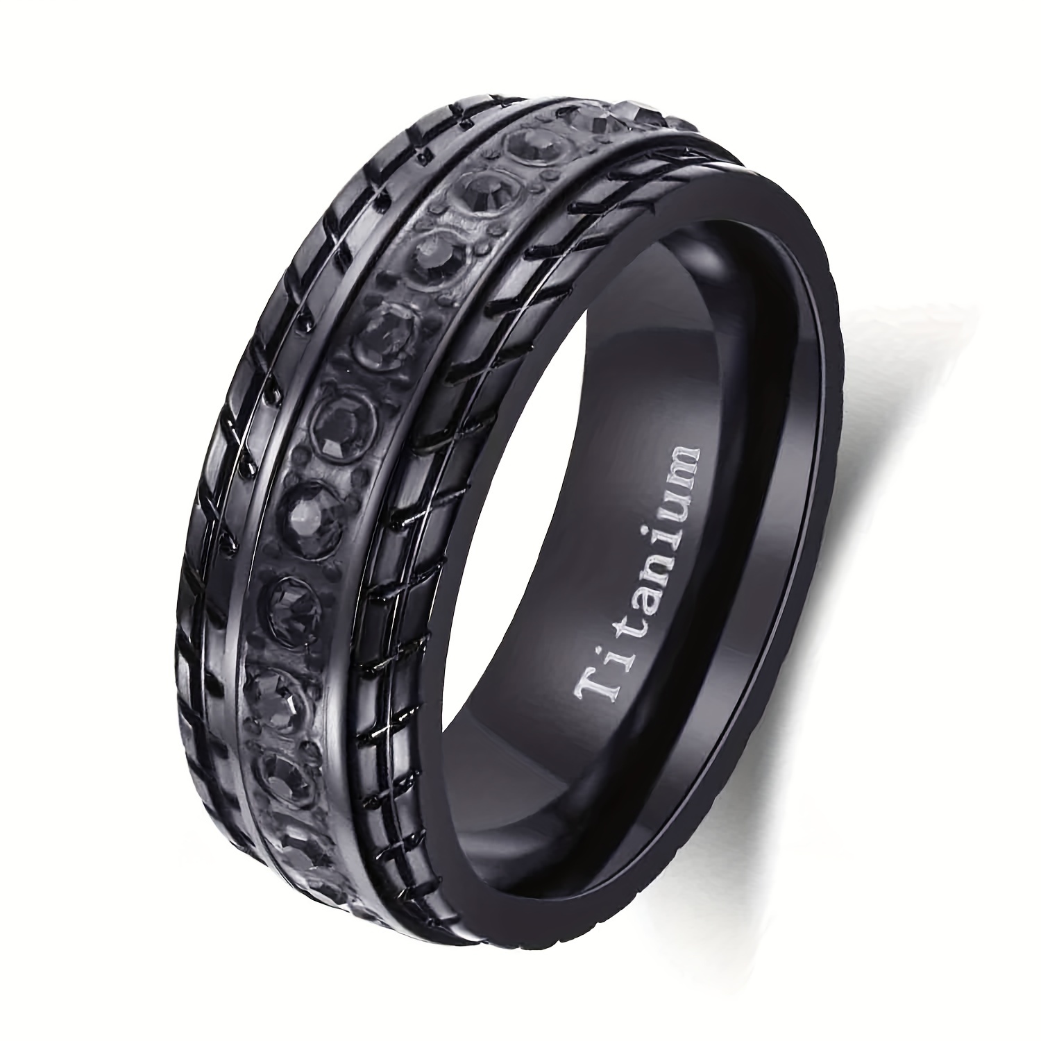 thumbnail image 2 of Tommyway Jewelry Men's Black Titanium Wedding Band With 0.03 Carat CZ Grooved Center – Sizes 9-13 2 of 6