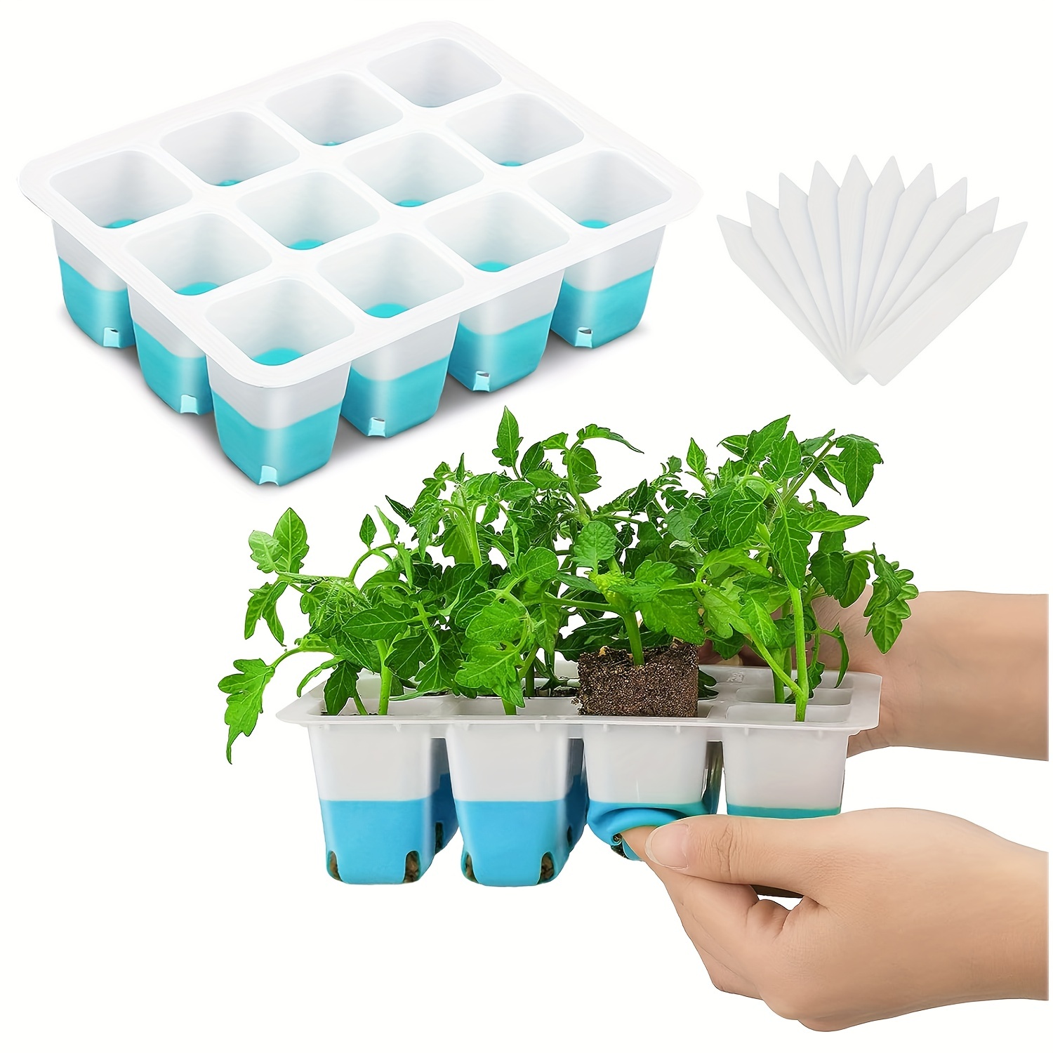 10 bandejas de iniciación de semillas de 12 agujeros, bandeja de semillero,  kit de iniciación de plantas ajustable con cúpula y base, bandejas de