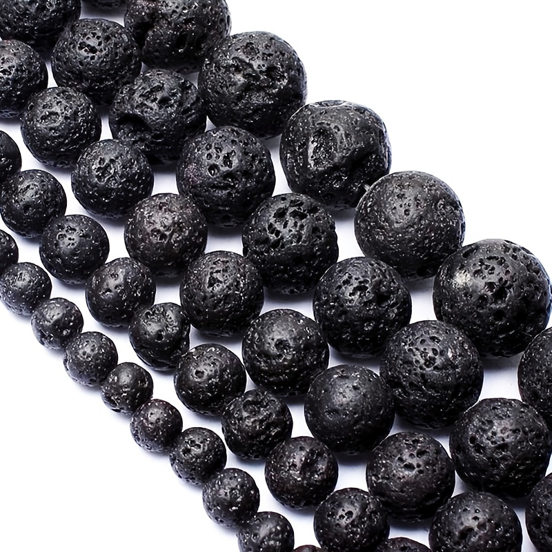 Natural Black Volcanic Lava Stone Beads Round Loose Spacer Bead