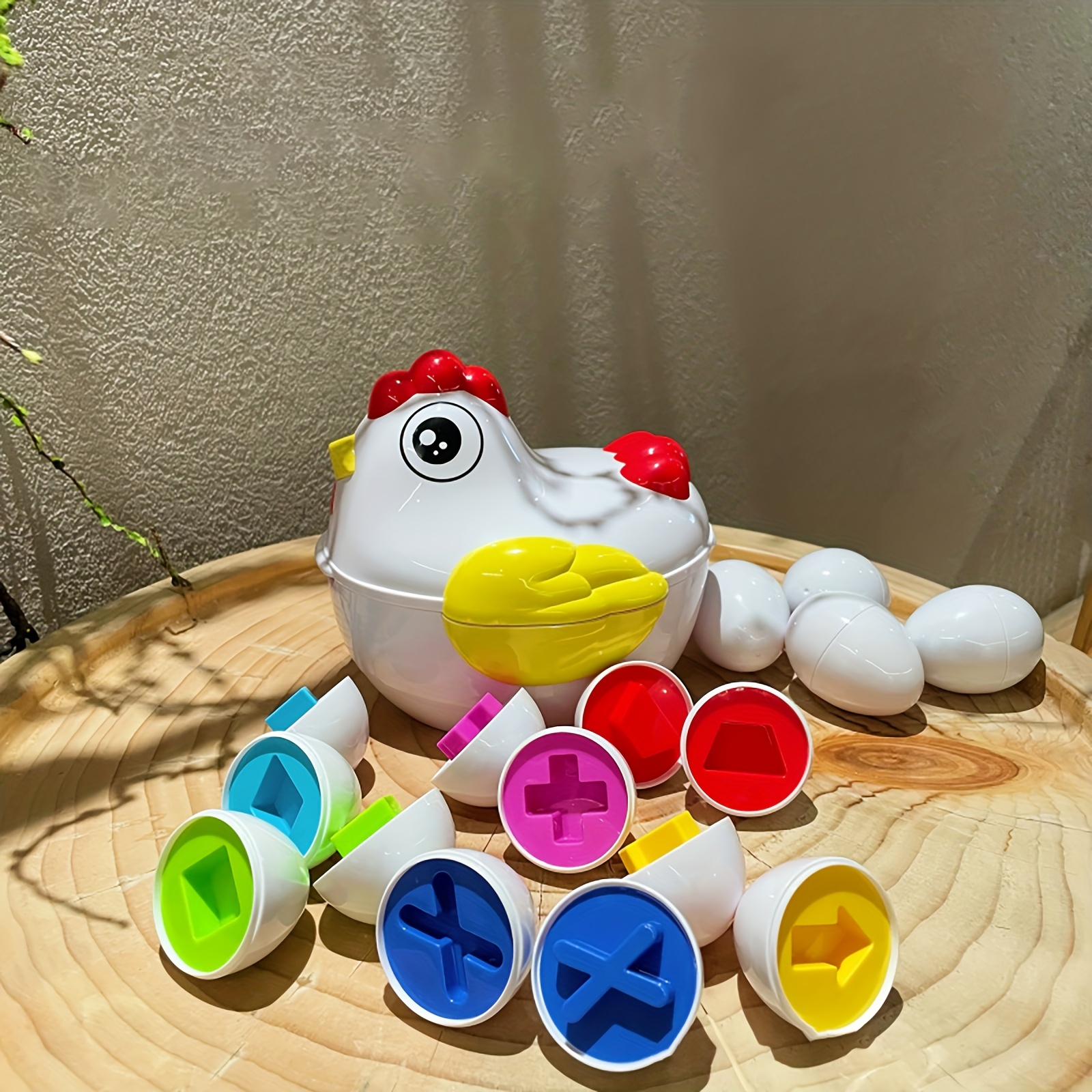 TEMI Poule et œufs de Pâques pour les tout-petits – Jeu de correspondance  des formes et des couleurs, 6 œufs, jouet sensoriel, motricité fine, jouet é