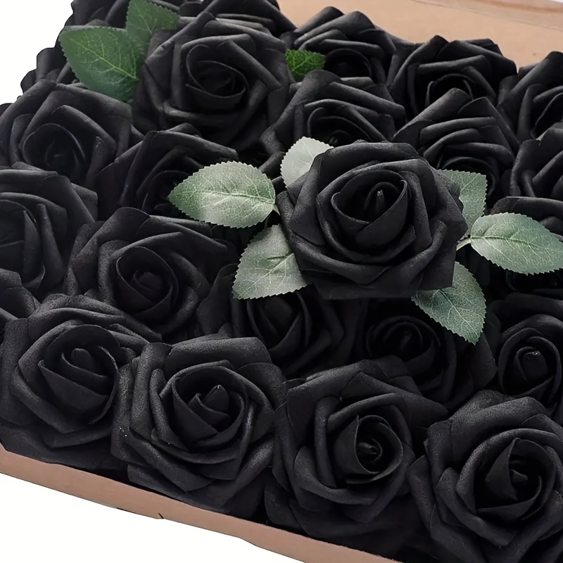 

25pcs Artificial Roses, Black Roses With Stems, Used For Diy Wedding Bouquet Boutique, Gift Giving, Engagement Bachelor Birthday Anniversary Party Supplies, Holiday Accessories, Holiday Decorations