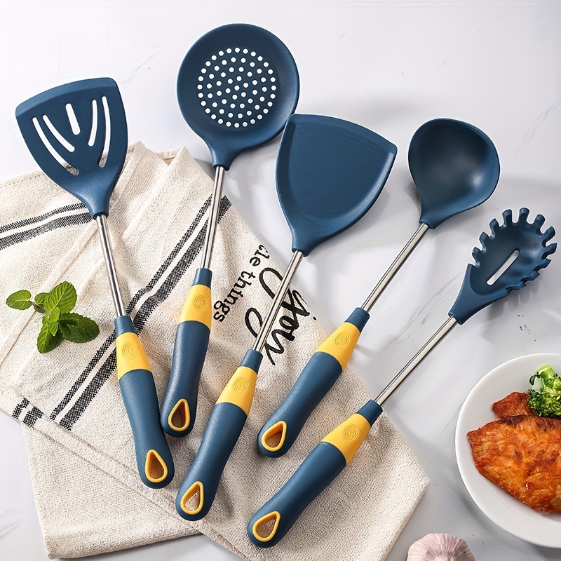 Silicone Stainless Steel Kitchen Utensils Set, Flexible Silicone Head  Cooking Spoons, Wok Spatula, Ladle, Slotted Spoon - Temu