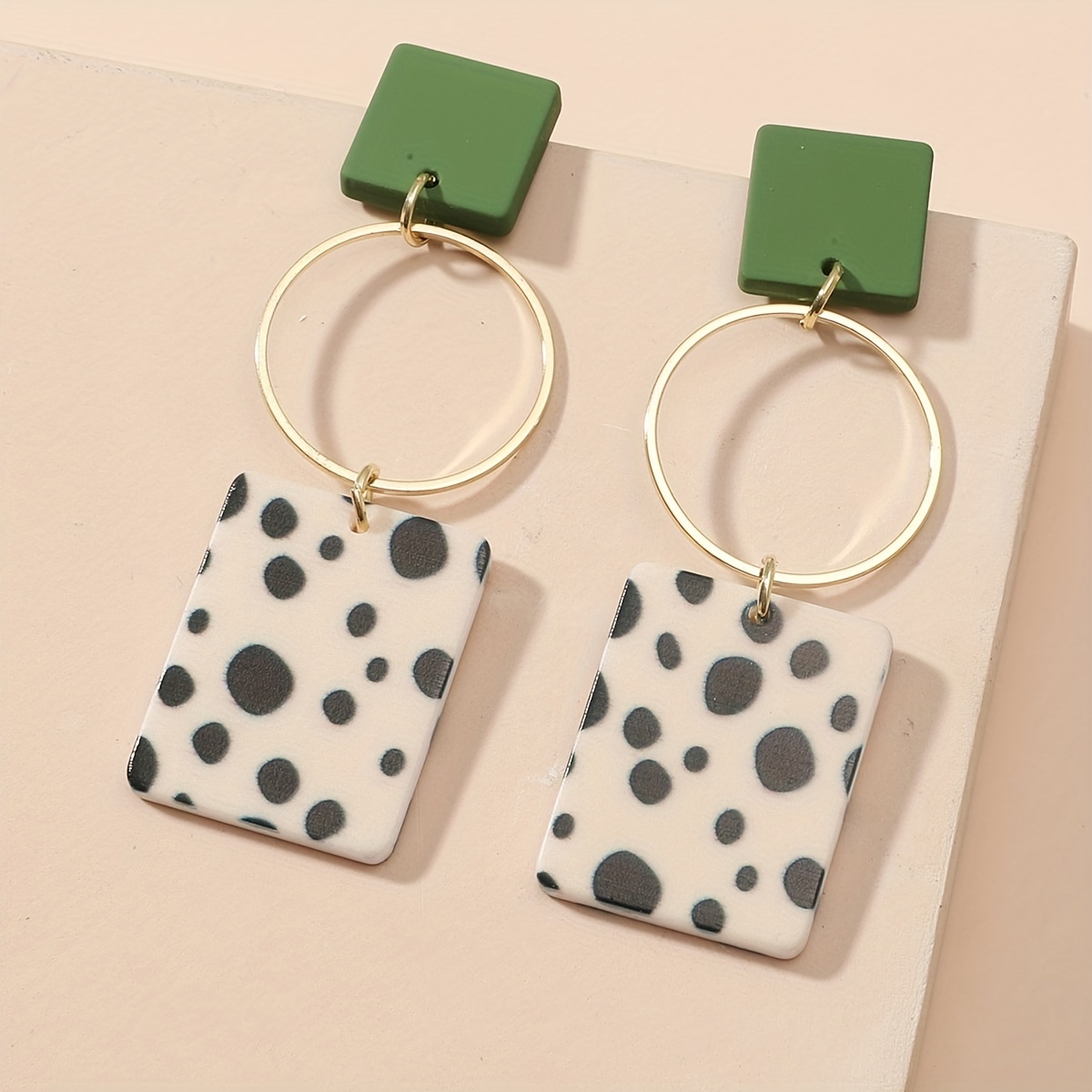 

Hollow Circle Leopard Pattern Rectangle Shape Dangle Earrings Simple Coquette Style Acrylic Jewelry Trendy Female Gift