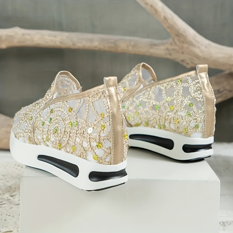 Women's Glitter Sequins Decor Sneakers Breathable Mesh - Temu