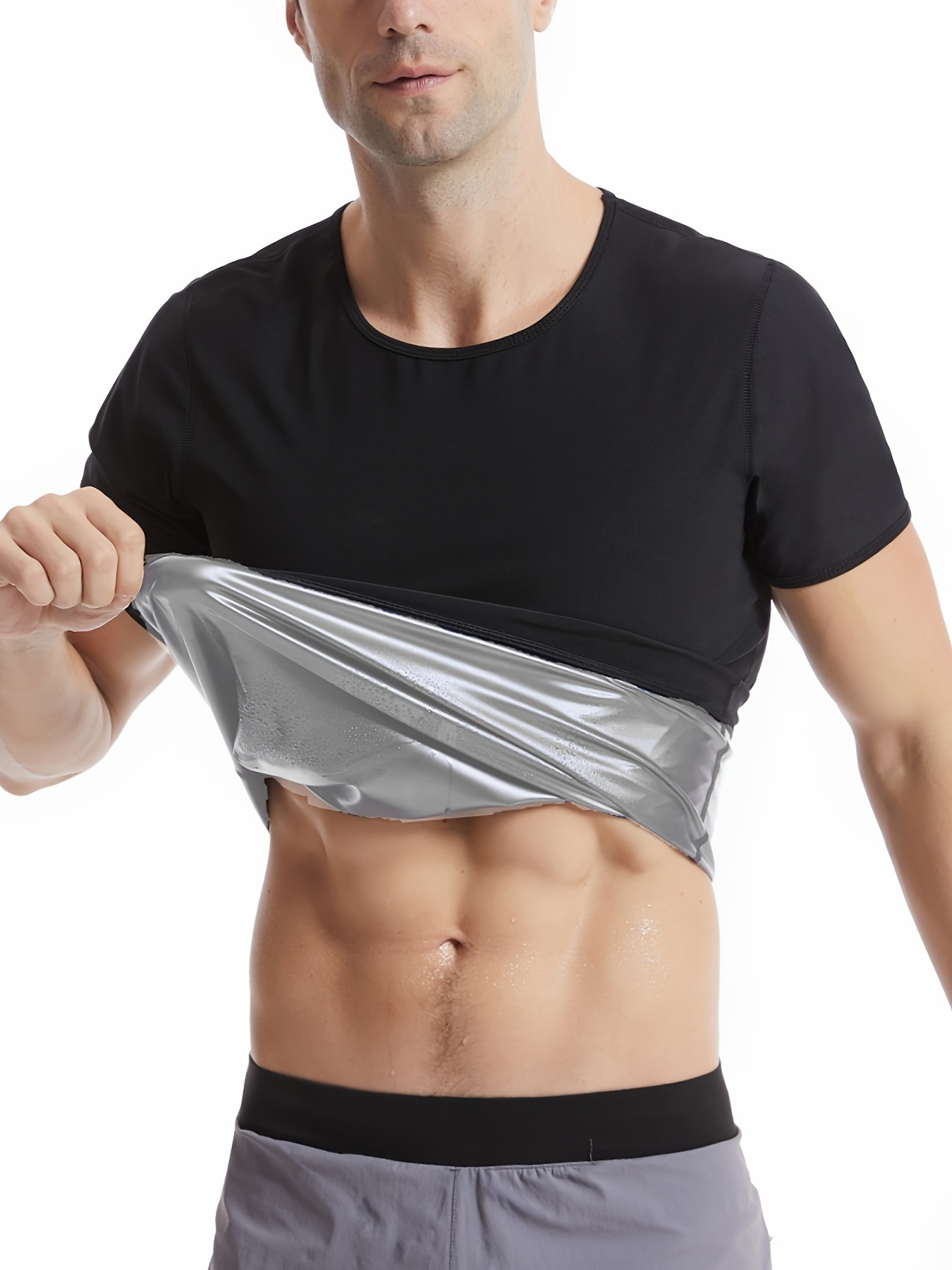 Men's Tight Fit Sauna Sweat Workout Crew Neck T shirts Body - Temu