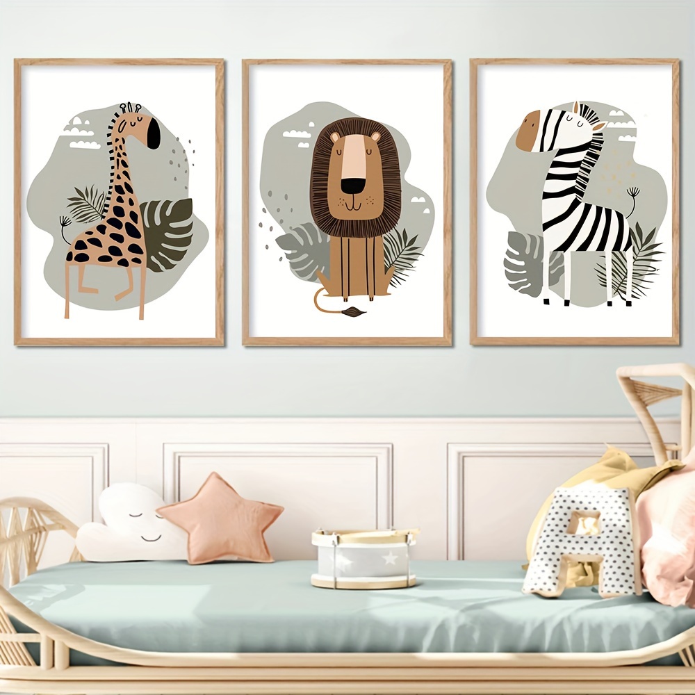 Lot 3 affiches chambre bébé, lot Poster Tigre, déco chambre bébé, 3  affiches animaux de la Savane aquarelle, 3 cadres pour chambre enfant -   France