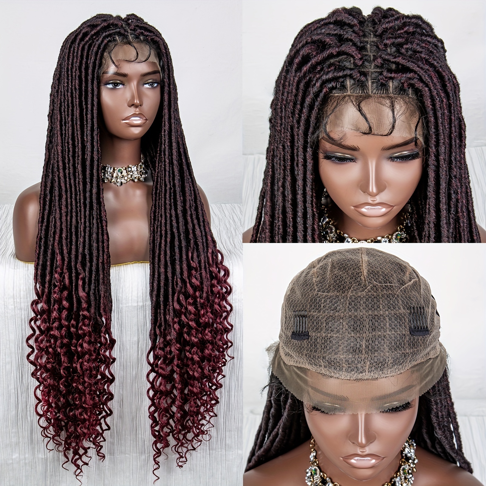 Full Double Lace Front Square Knotless Box Braided Wigs - Temu Canada