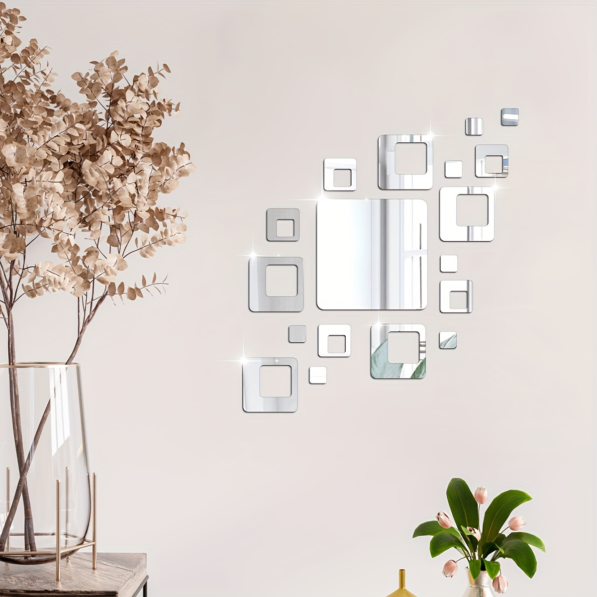 Specchi Adesivi murali specchio quadrato Adesivo acrilico 3D Carta da  parati autoadesiva Decalcomanie murali arte fai da te Decorazione soggiorno  casa