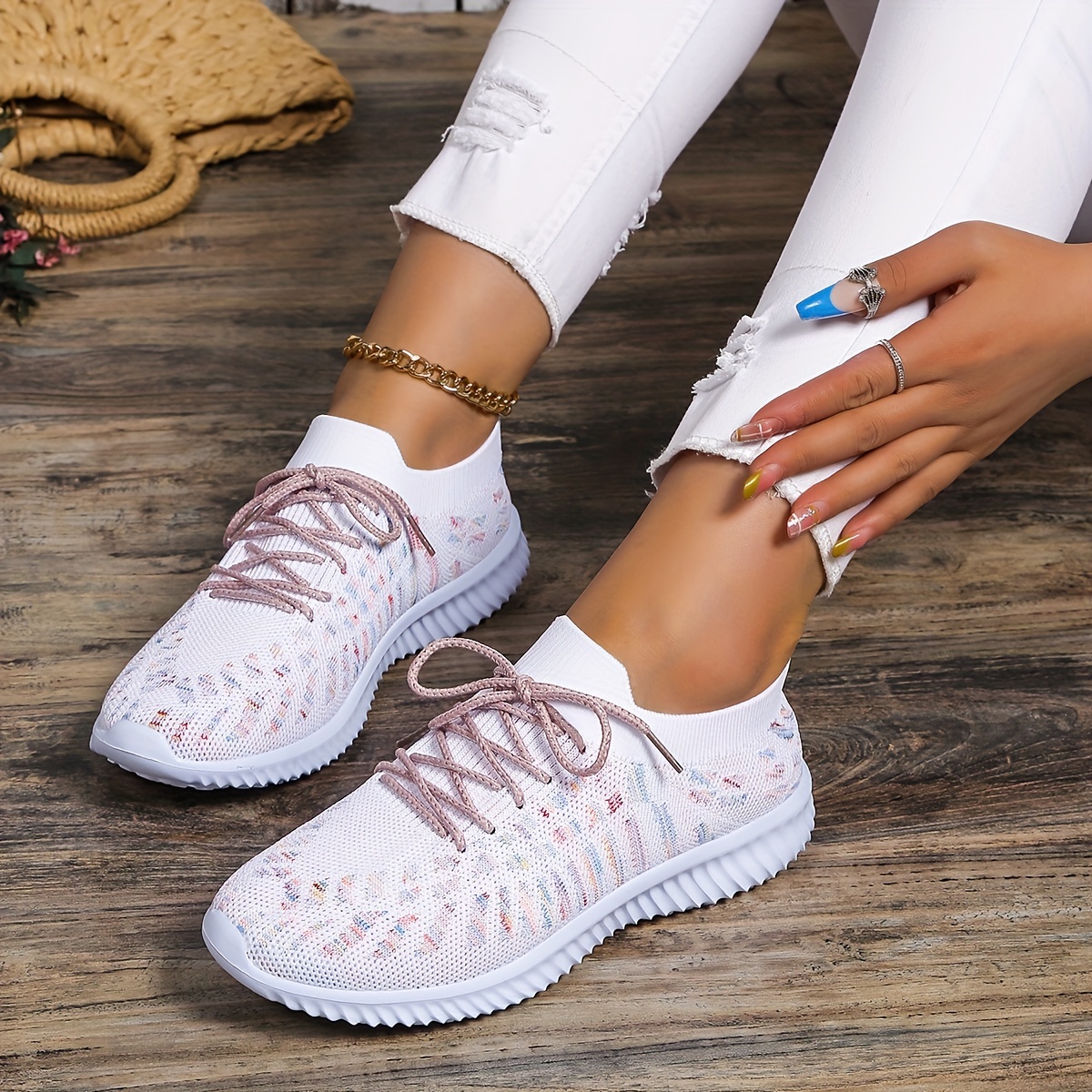 Women's Knitted Sports Shoes Comfort Lace Up Low Top Running - Temu United  Arab Emirates