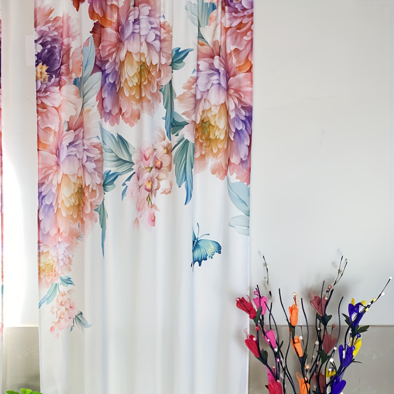 A Pair of Floral and Plant Printing Curtains, Bedroom/living Room