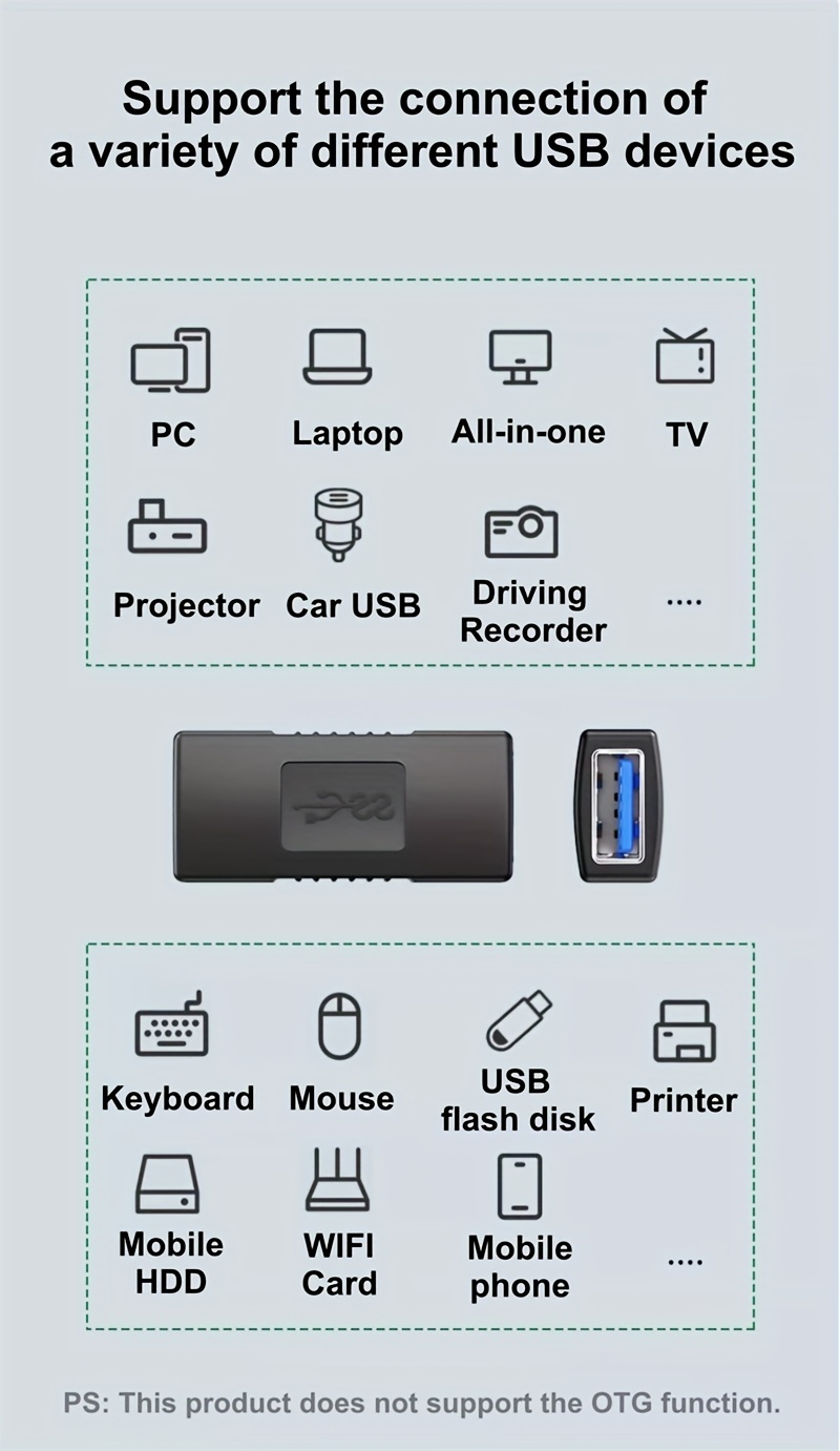 USB 3.0 Female-to-Female Adapter for High-Speed Computer Data Transmission, USB-A Charging Docking Extension Head AF-AF