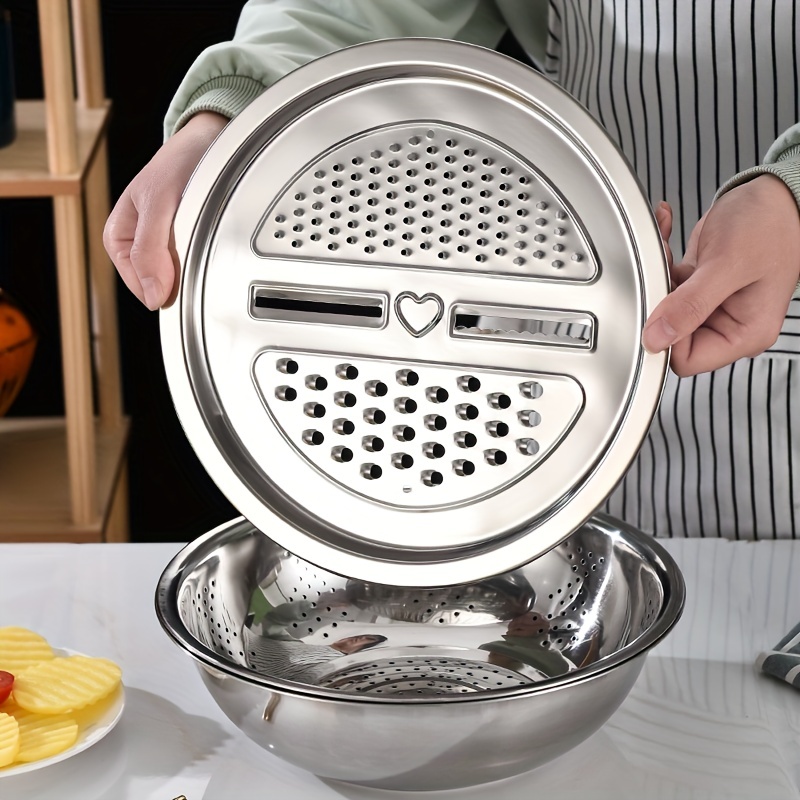 Multifunctional Stainless Steel Drain Basket Multi-purpose Vegetable Slicer  Graters For Kitchen,3 In 1 Graters Cheese Grater Salad Maker Bowl Drain