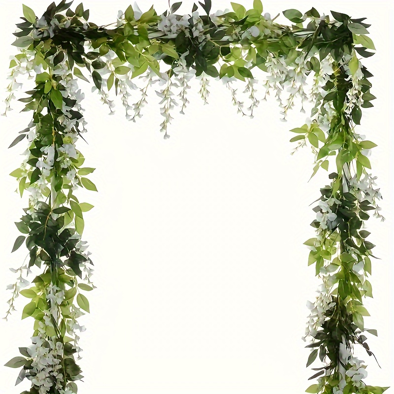

2pcs, 6ft/piece Artificial Flowers Garland Hanging Flower For Home Garden Outdoor Ceremony Wedding Arch Floral Decor Holiday Decor Supplies (white)