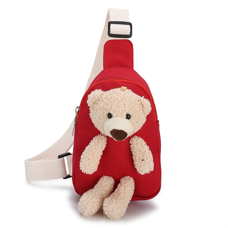 1pc Children's Canvas Crossbody Chest Bag With Bear Decoration