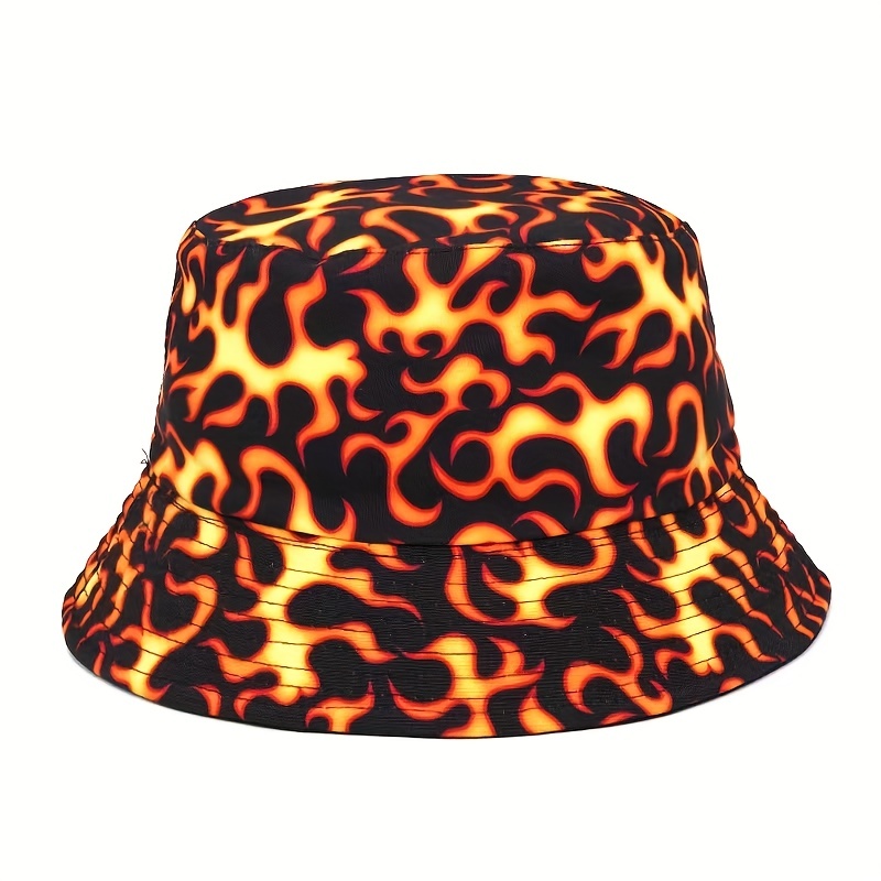 Red Flame Reversible Bucket Hat Trendy Color Block Fisherman - Temu