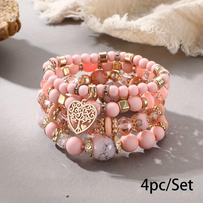 Beads Bracelet Multicolor Fashion Jewelry Gift Multi Layer Bohemian Pink