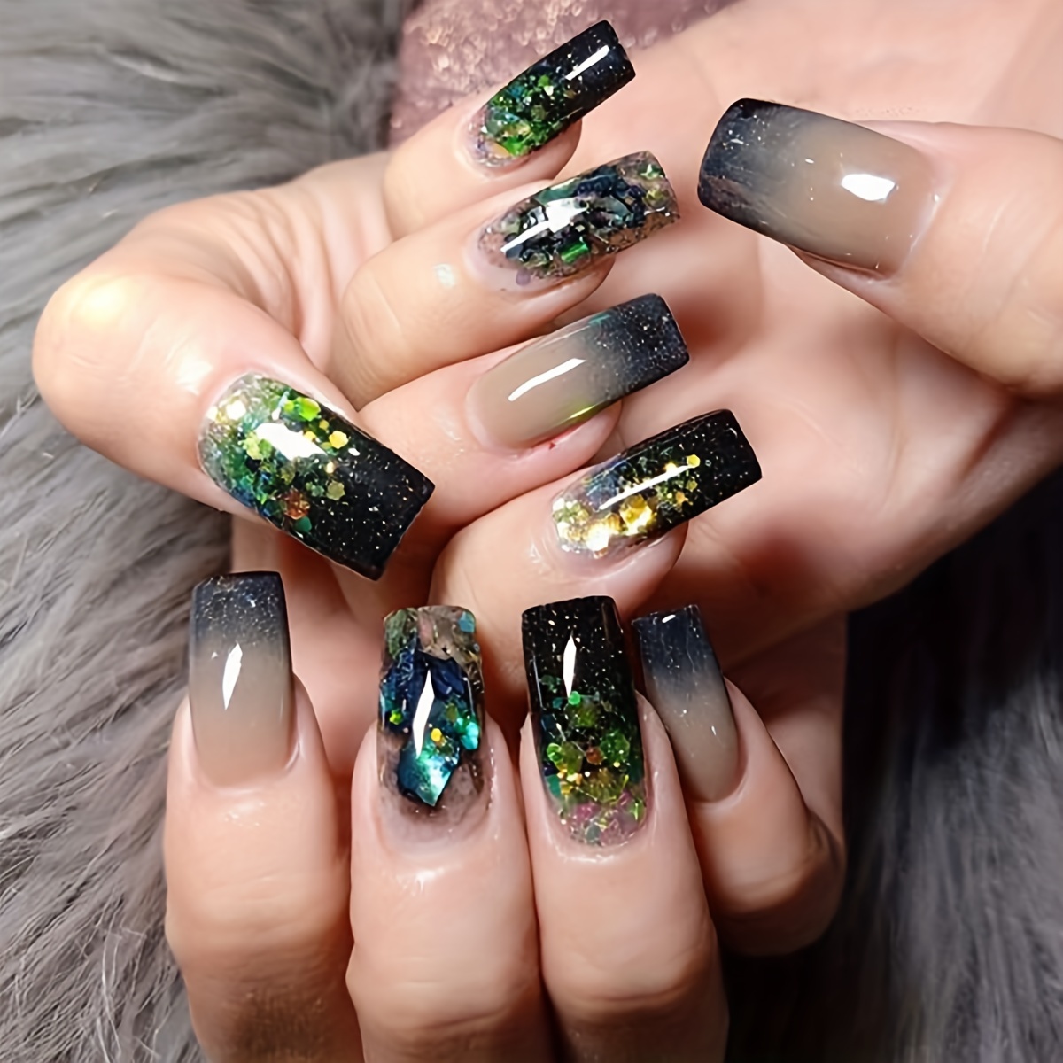 24pz Glossy Medium Stiletto Unghie Finte, Punta Francese Glitter Verde  Press On Nails Con Design In Strass Linea Nera, Unghie False Scintillanti  Per Donne Ragazze Indossare Festa Quotidiana - Temu Italy