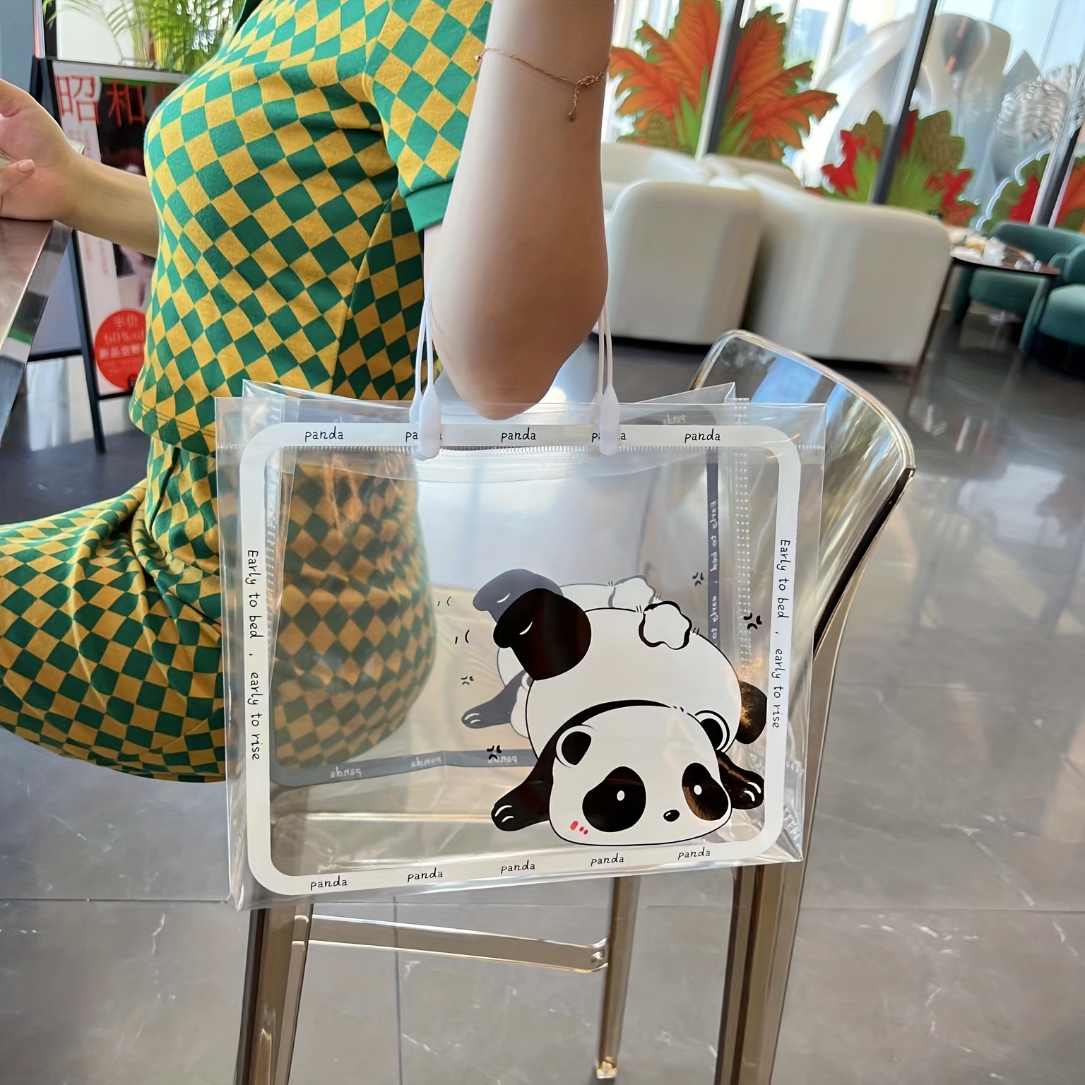 Transparent Cute Panda Tote Bag, Fashion Simple Waterproof Pvc