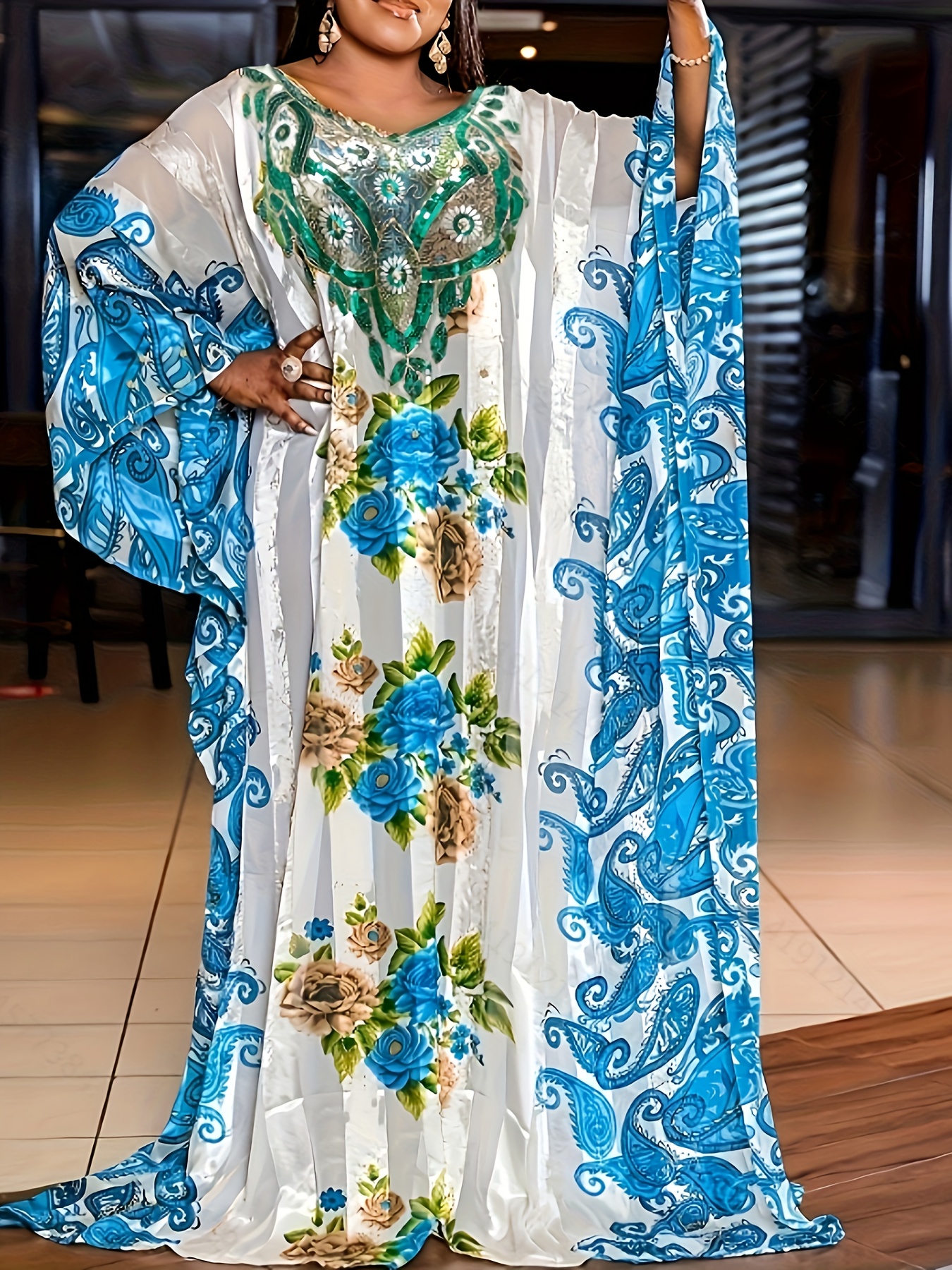 Vestido Kaftan Con Estampado Floral Paisley Elegante Vestido - Temu
