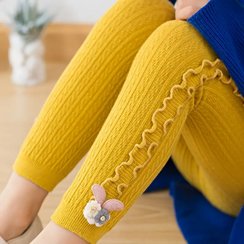 Girls Side Frill Trim Stretch Soft Knit Leggings Flower - Temu